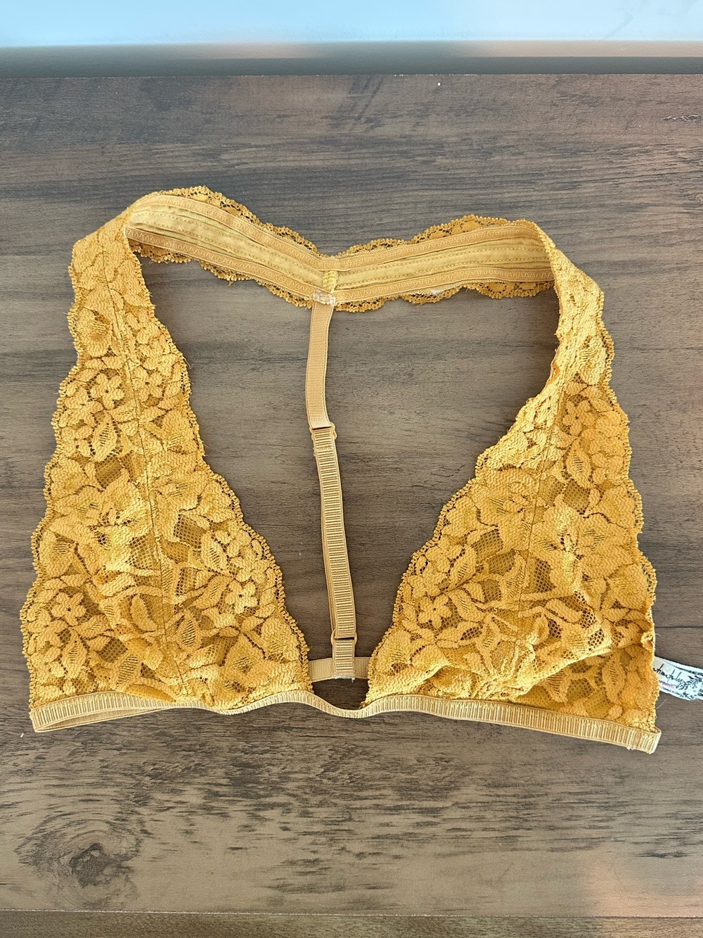 Free People Intimately Lace Racerback Bralette in Mustard Yellow Size S